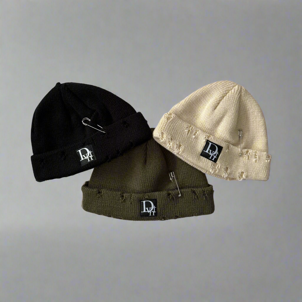 DVNT Logo Distressed Skully Beanies