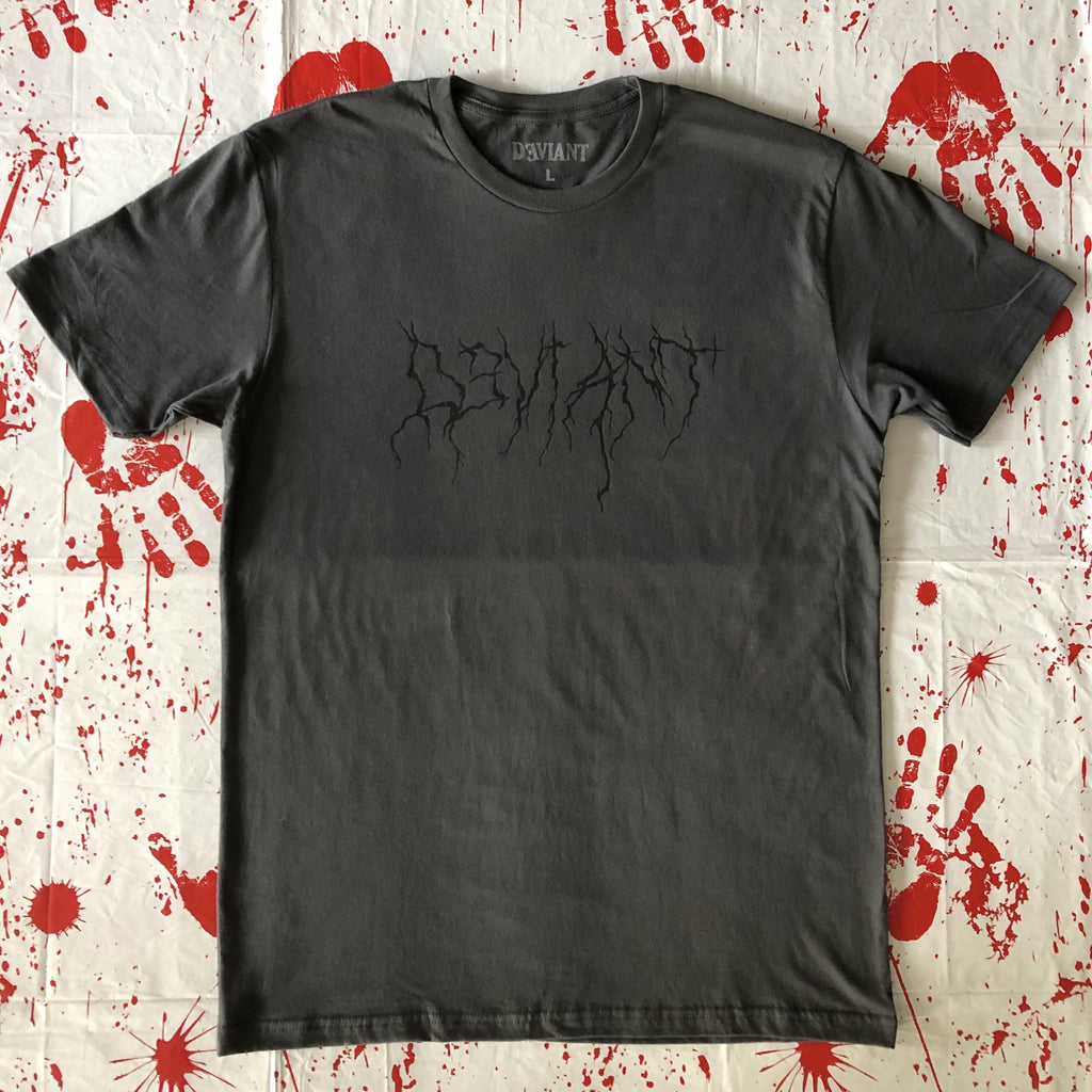 Deviant Black Metal Logo T-Shirt-Heavy Metal Vintage Grey